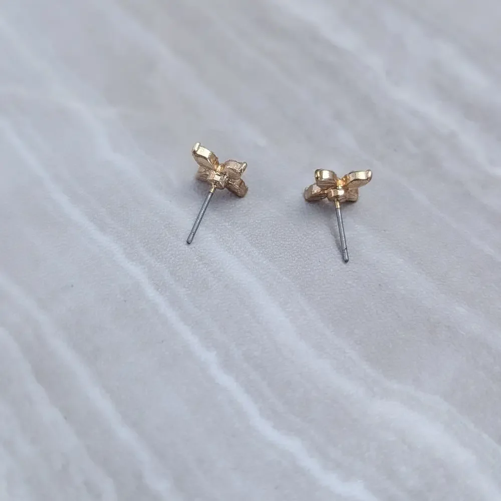 Gold Tone Flower with Clear Gems Dainty Small Stud Earrings